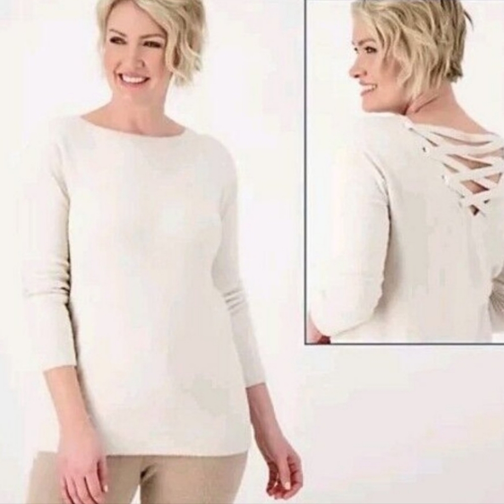 Barefoot Dreams CozyChic Lite Lace-Up Pullover Sand Dune SzL
